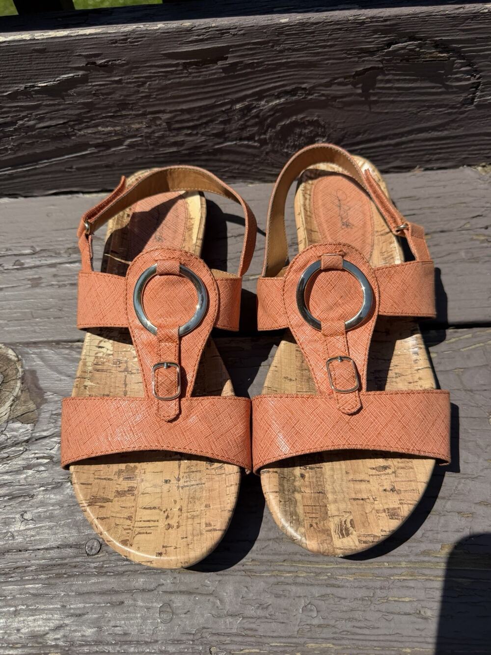 Jaclyn Smith Cork Wedge Sandals Womens Size 10 Terracotta Orange Slingback